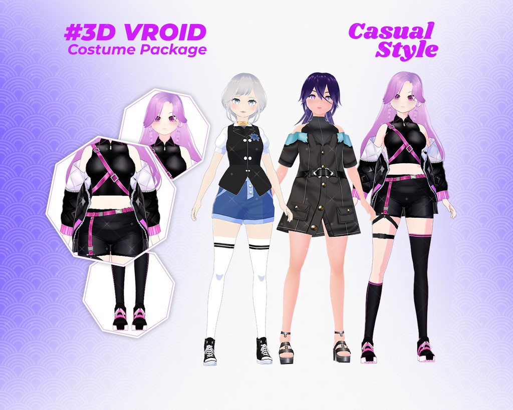 3D VRoid Outfit Pack Bold & Stylish Dark Casual Clothes for VRoid Models | VRoid Clothes, VRoid Costume, VRoid Fashion