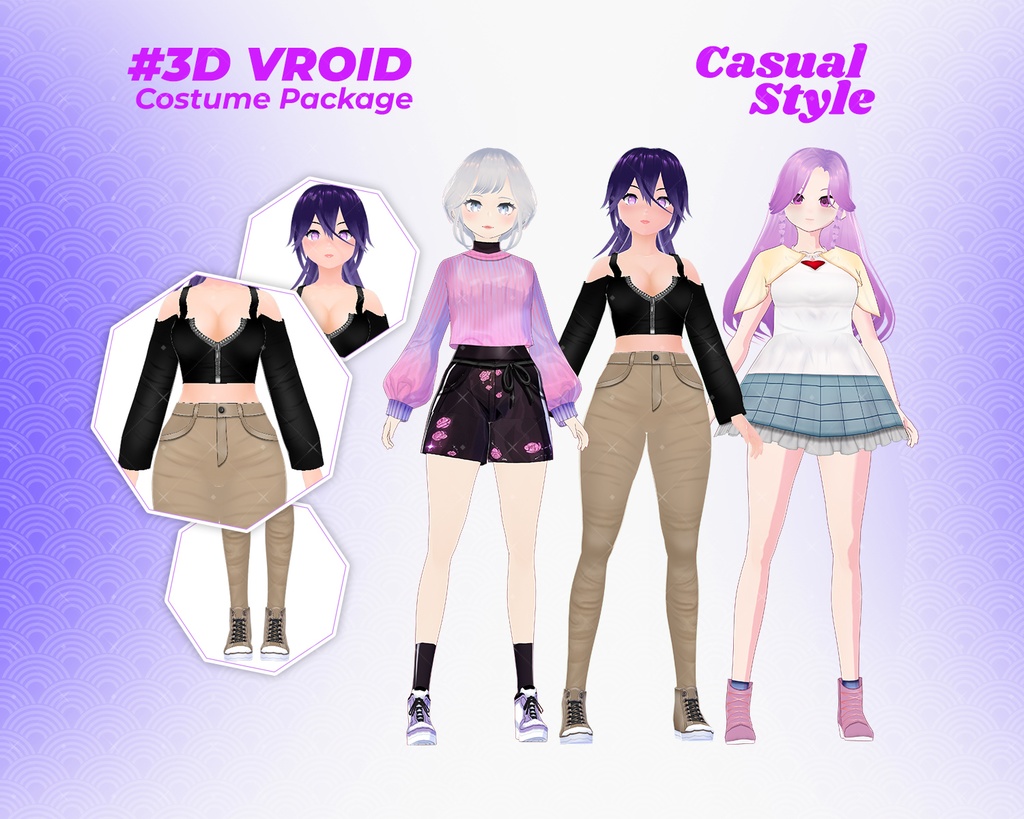 3D VRoid Outfit Pack Trendy & Cozy Casual Looks for VRoid Models | VRoid Clothes, VRoid Costume, VRoid Fashion