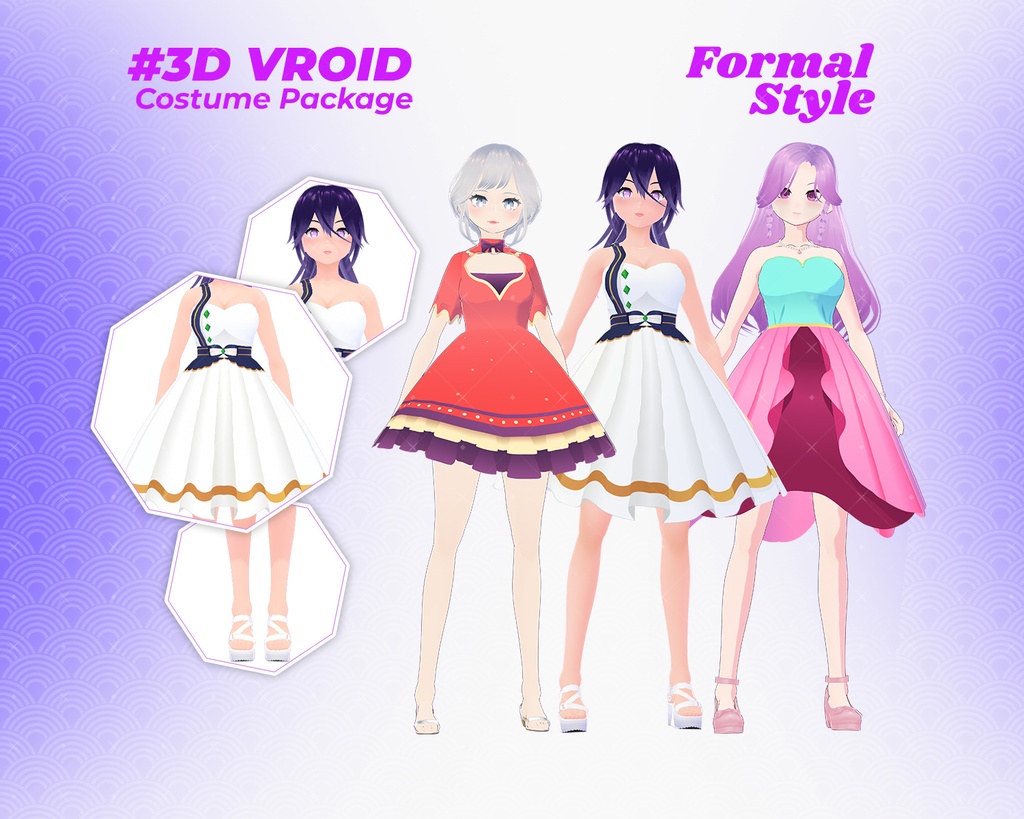 3D VRoid Outfit Pack Elegant & Dreamy Formal Dresses for VRoid Models | VRoid Clothes, VRoid Costume, VRoid Fashion