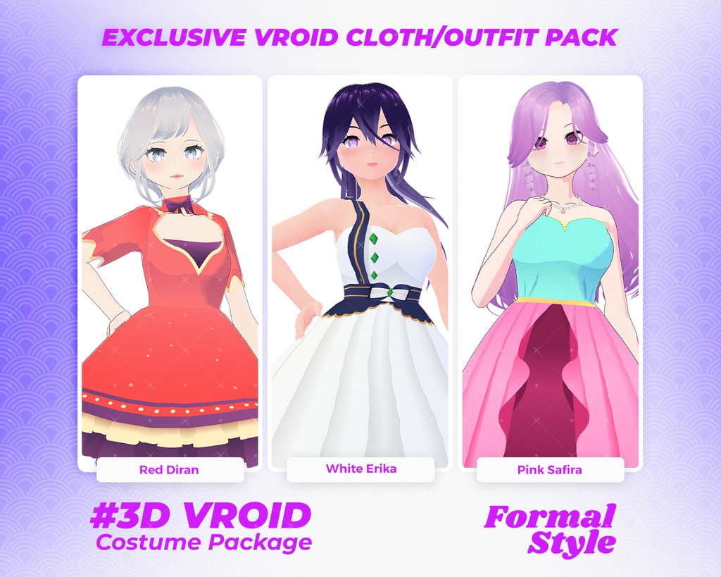 3D VRoid Outfit Pack Elegant & Dreamy Formal Dresses for VRoid Models | VRoid Clothes, VRoid Costume, VRoid Fashion
