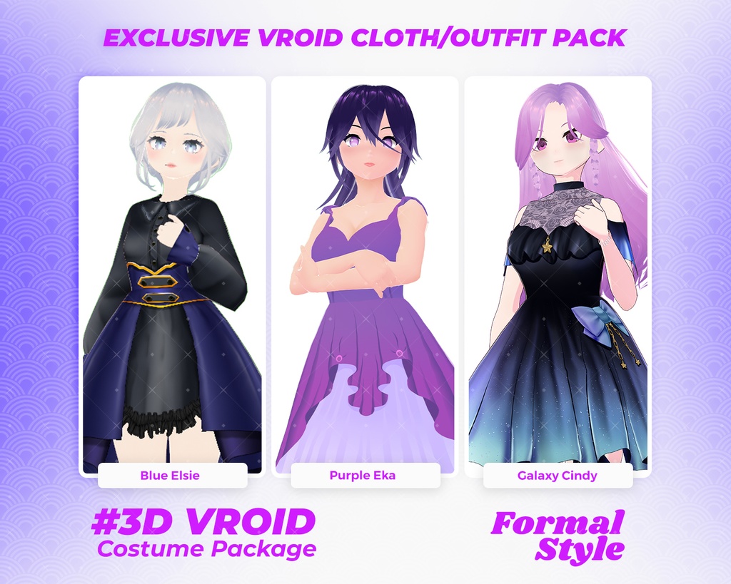 3D VRoid Outfit Pack Enchanted & Starry Formal Dresses for VRoid Models | VRoid Clothes, VRoid Costume, VRoid Fashion