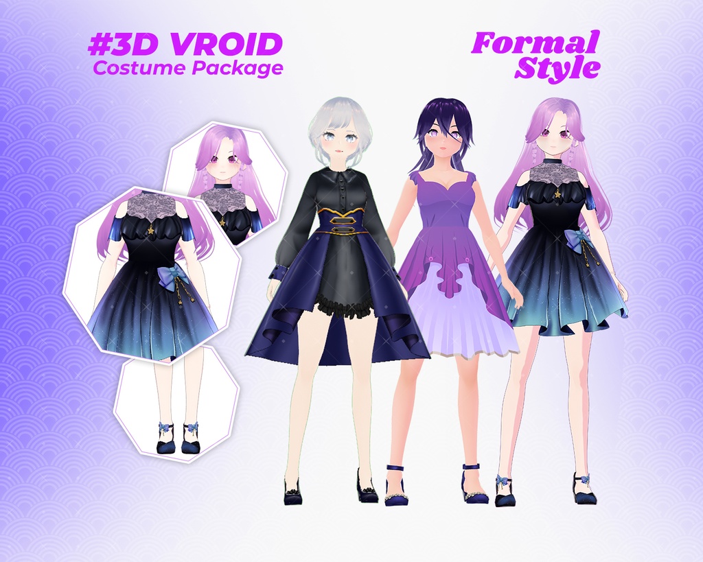 3D VRoid Outfit Pack Enchanted & Starry Formal Dresses for VRoid Models | VRoid Clothes, VRoid Costume, VRoid Fashion