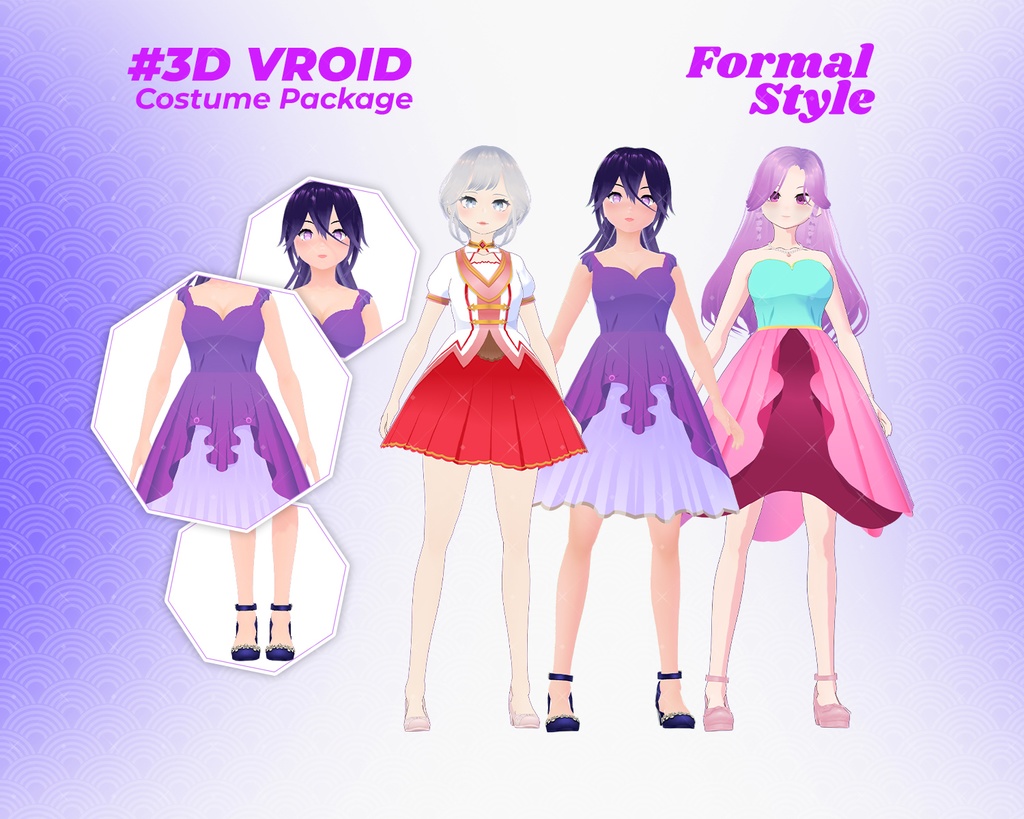 3D VRoid Outfit Pack Radiant & Elegant Formal Dresses for VRoid Models | VRoid Clothes, VRoid Costume, VRoid Fashion