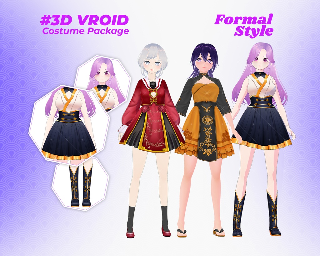 3D VRoid Outfit Pack Noble & Refined Formal Costumes for VRoid Models | VRoid Clothes, VRoid Costume, VRoid Fashion