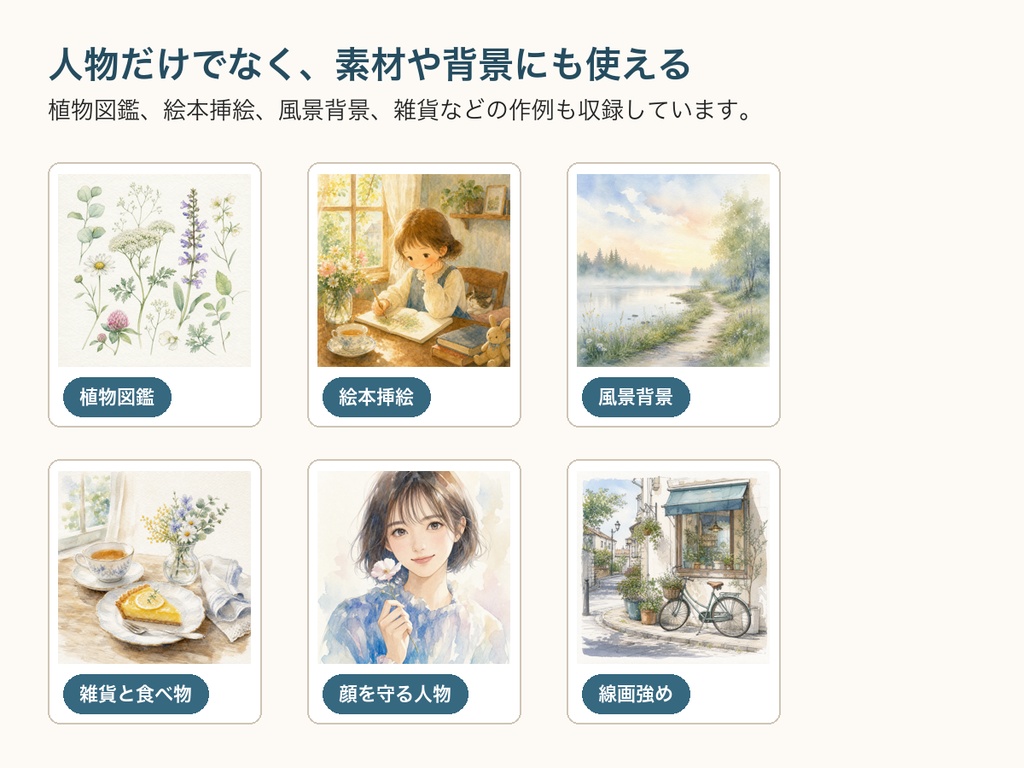 AIイラスト タッチ再現プロンプト 透明水彩編
