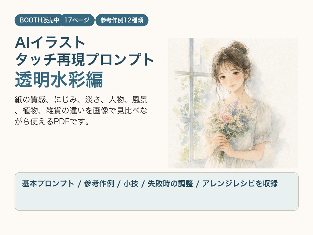AIイラスト タッチ再現プロンプト 透明水彩編