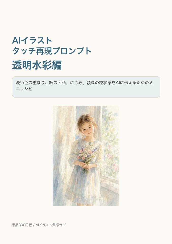AIイラスト タッチ再現プロンプト 透明水彩編