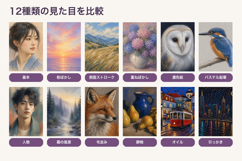 AIイラスト タッチ再現プロンプト パステル画編