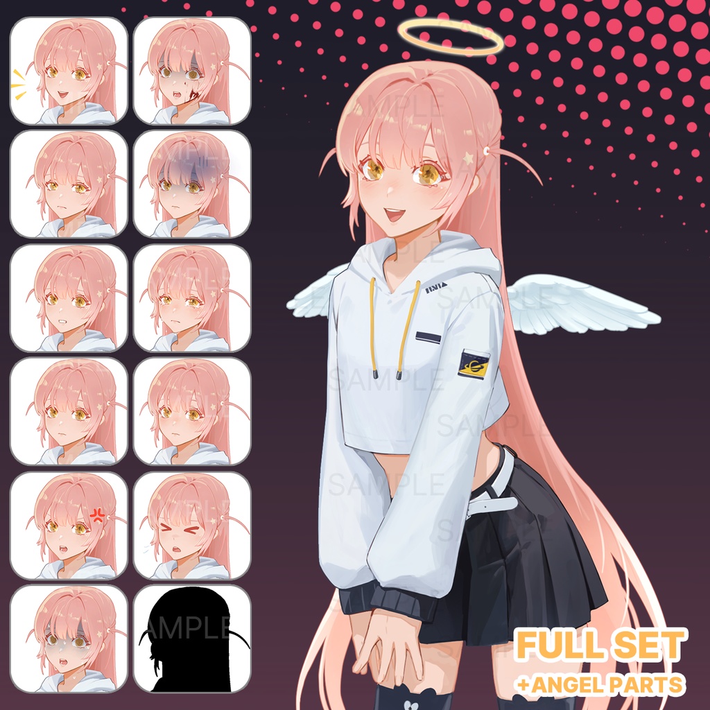 【立ち絵素材】 エンジェルちゃん・ピンク髪・女子高生・女の子 【表情差分11種】