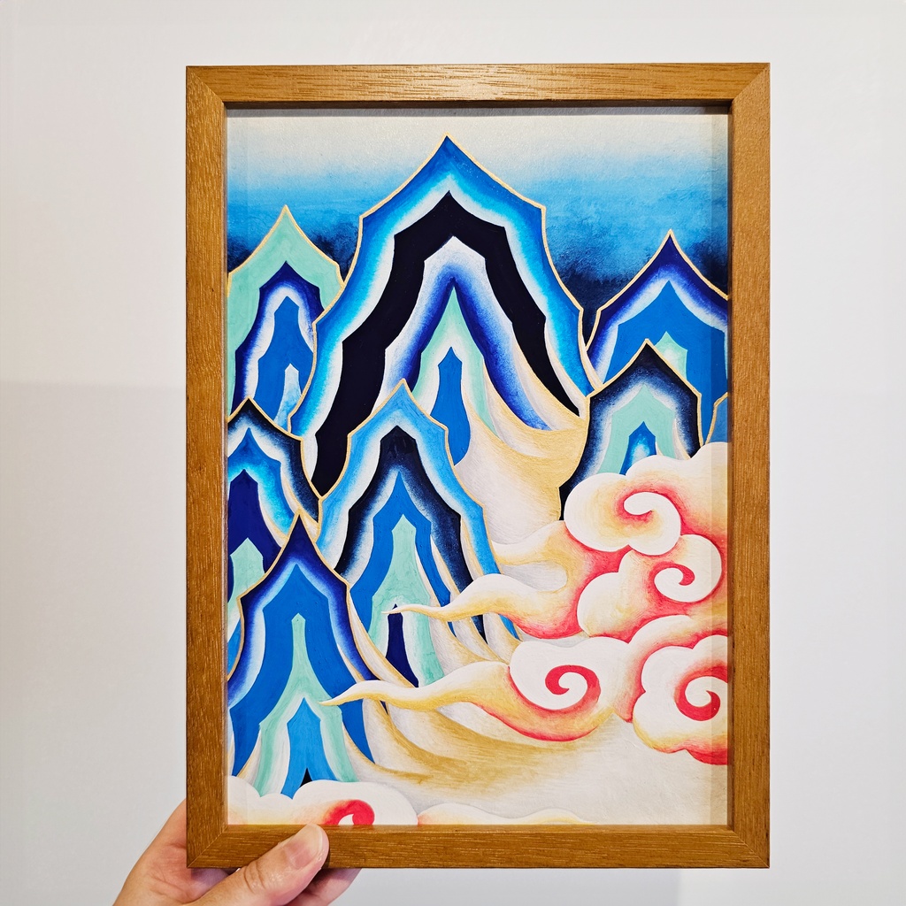【旧作原画】「山脈」A4サイズ 額縁つき
