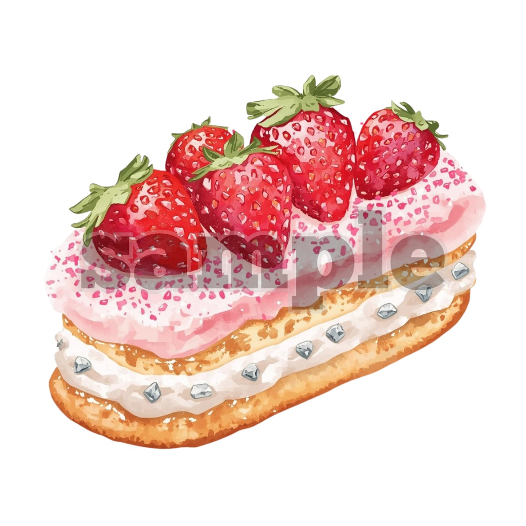 【イチゴ×スイーツ】水彩アンティーク風クリップアート20点セット|PNG背景透過