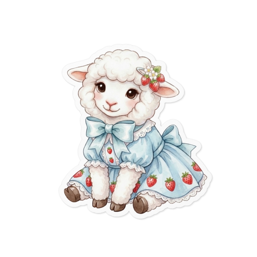 【苺×白ひつじ】水彩アンティーク風ステッカー