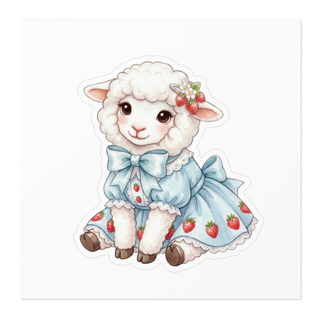 【苺×白ひつじ】水彩アンティーク風ステッカー