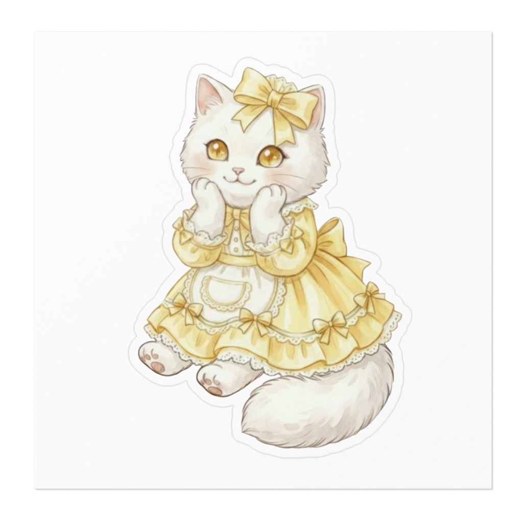 【ハチミツ×白ねこ】水彩アンティーク風ステッカー