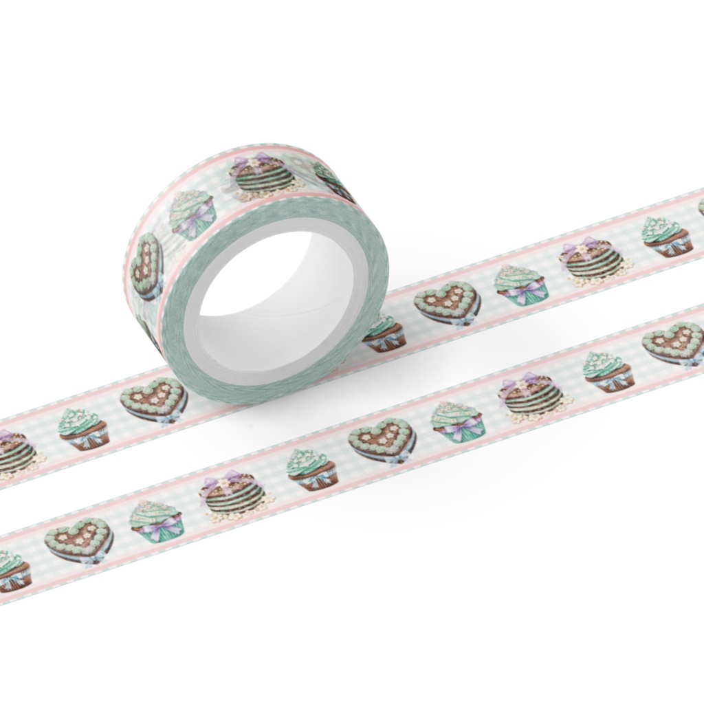 【チョコミント×ケーキ】水彩アンティーク風マスキングテープ15ｍｍ