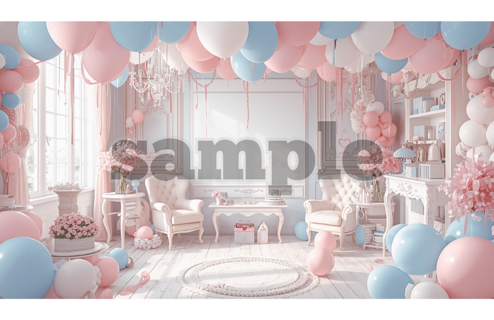 【アニバーサリーRoom×水色ピンク】背景素材12セット|PNG