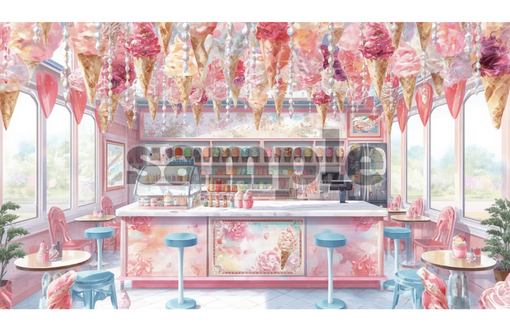 【アイスクリームショップ×パステル】背景素材12セット|PNG
