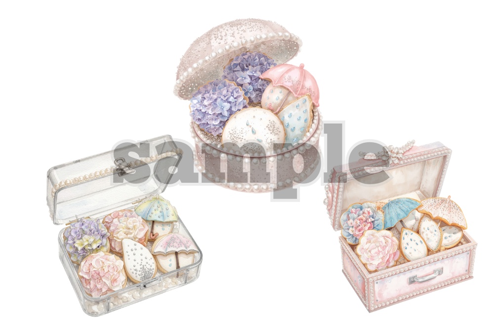 無料素材【紫陽花×ジュエルクッキークリップアート&カフェ背景素材】5点セット|PNG背景透過
