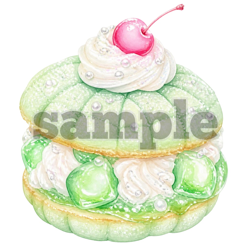 【メロンクリームソーダ×スイーツ】水彩イラスト風クリップアート全22点セット|PNG背景透過