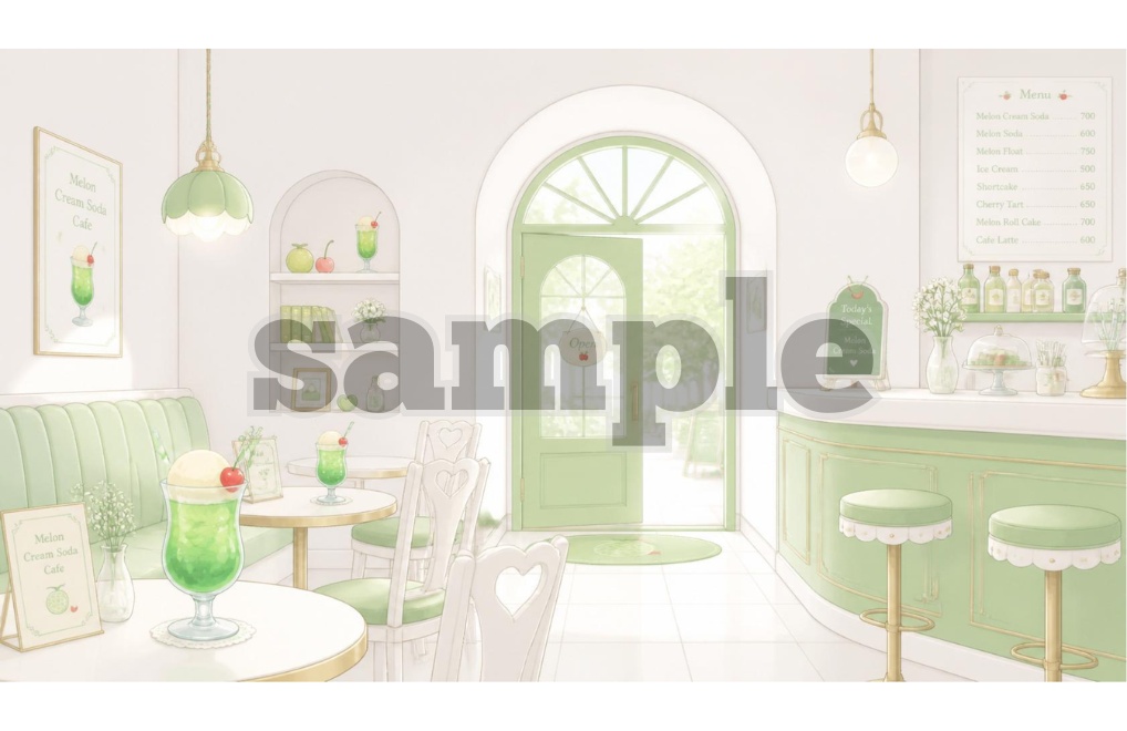 【メロンクリームソーダ×カフェ】背景素材8セット|PNG