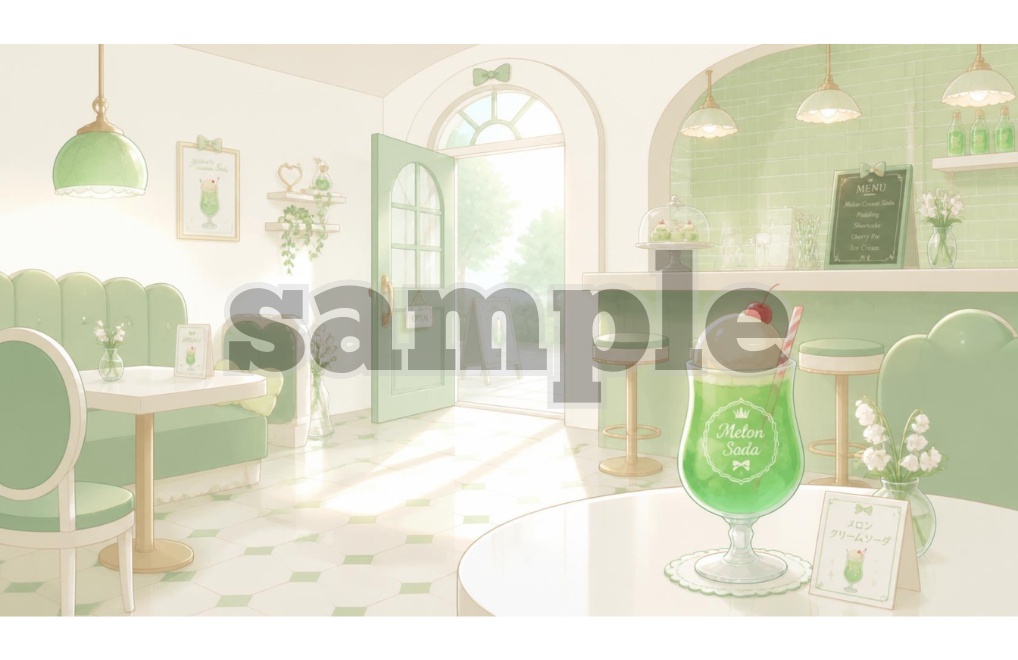 【メロンクリームソーダ×カフェ】背景素材8セット|PNG
