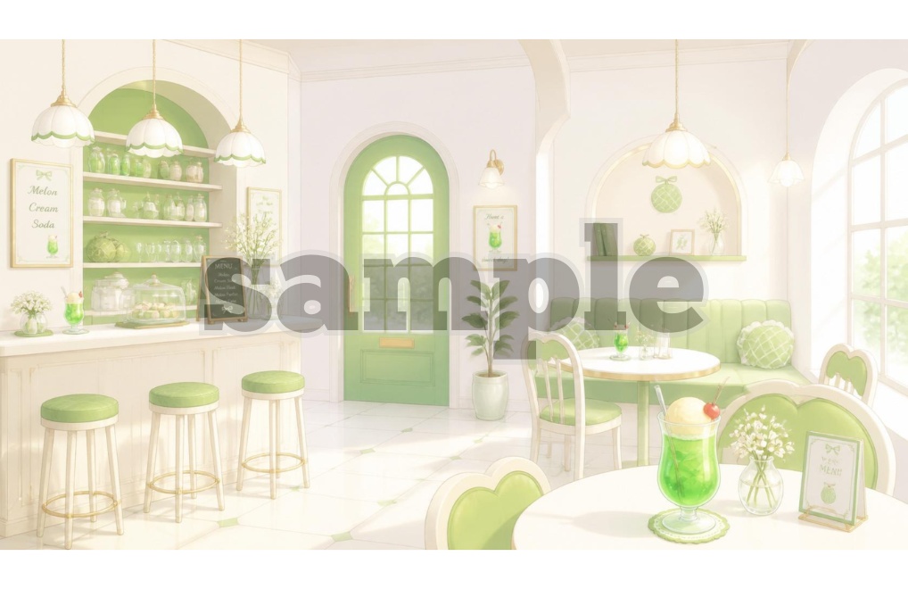 【メロンクリームソーダ×カフェ】背景素材8セット|PNG