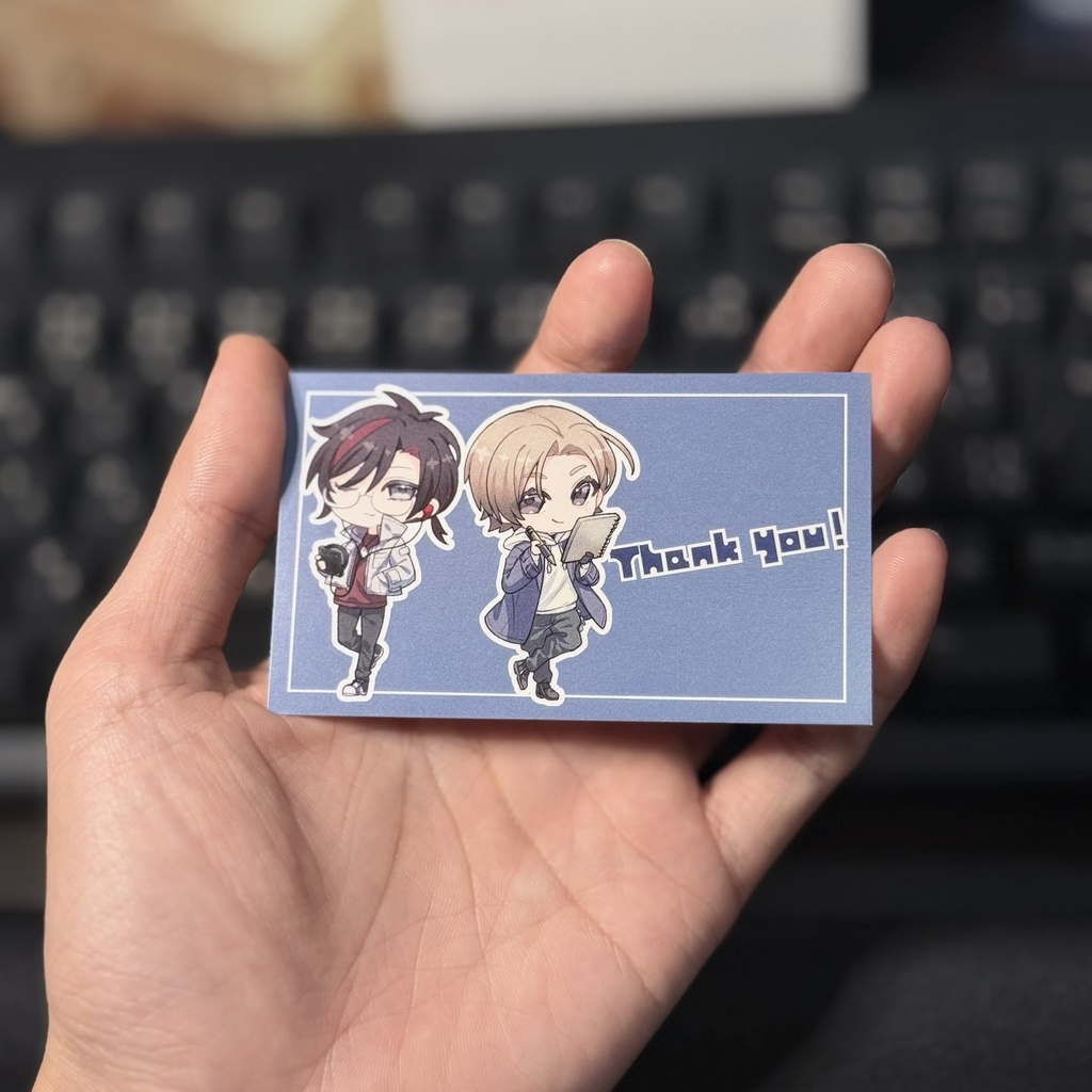 特典付きアスモツライ新作3点セット(ロゴチャーム,ロゴステッカー,ポストカード)