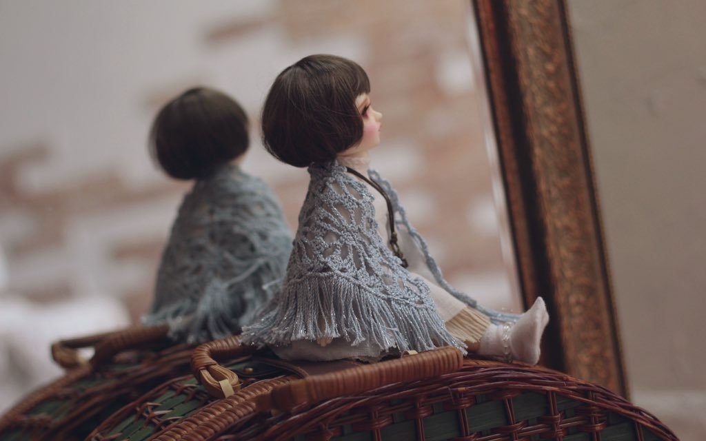 ［着用例］Mサイズ三角ストール(お花の透かし編み)