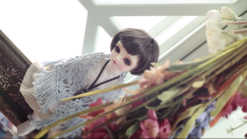 ［着用例］Mサイズ三角ストール(お花の透かし編み)