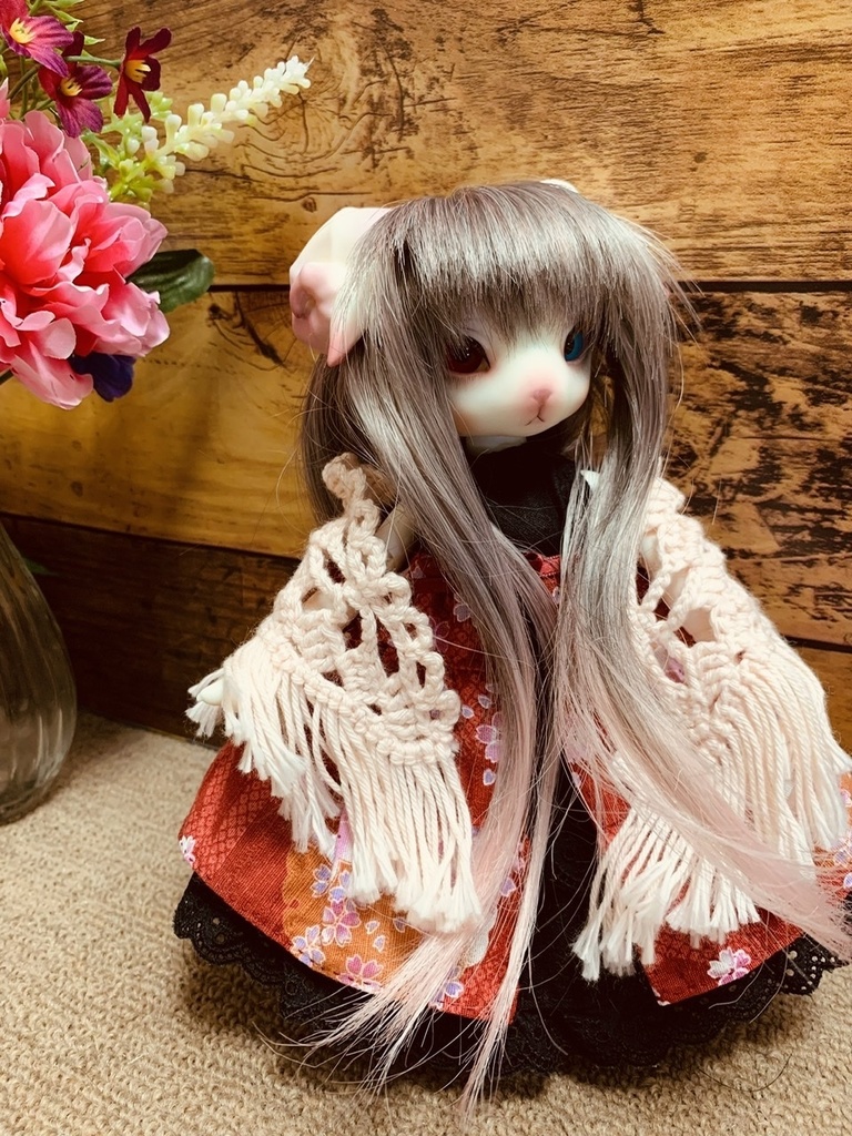 ［着用例］Sお花の透かし編み三角ストール