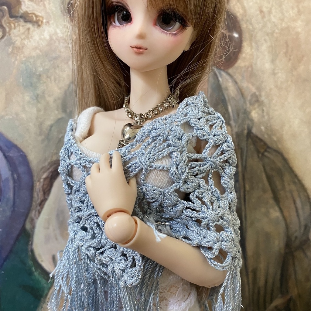 Lサイズ三角ストール(ダマスク柄風透かし編み)