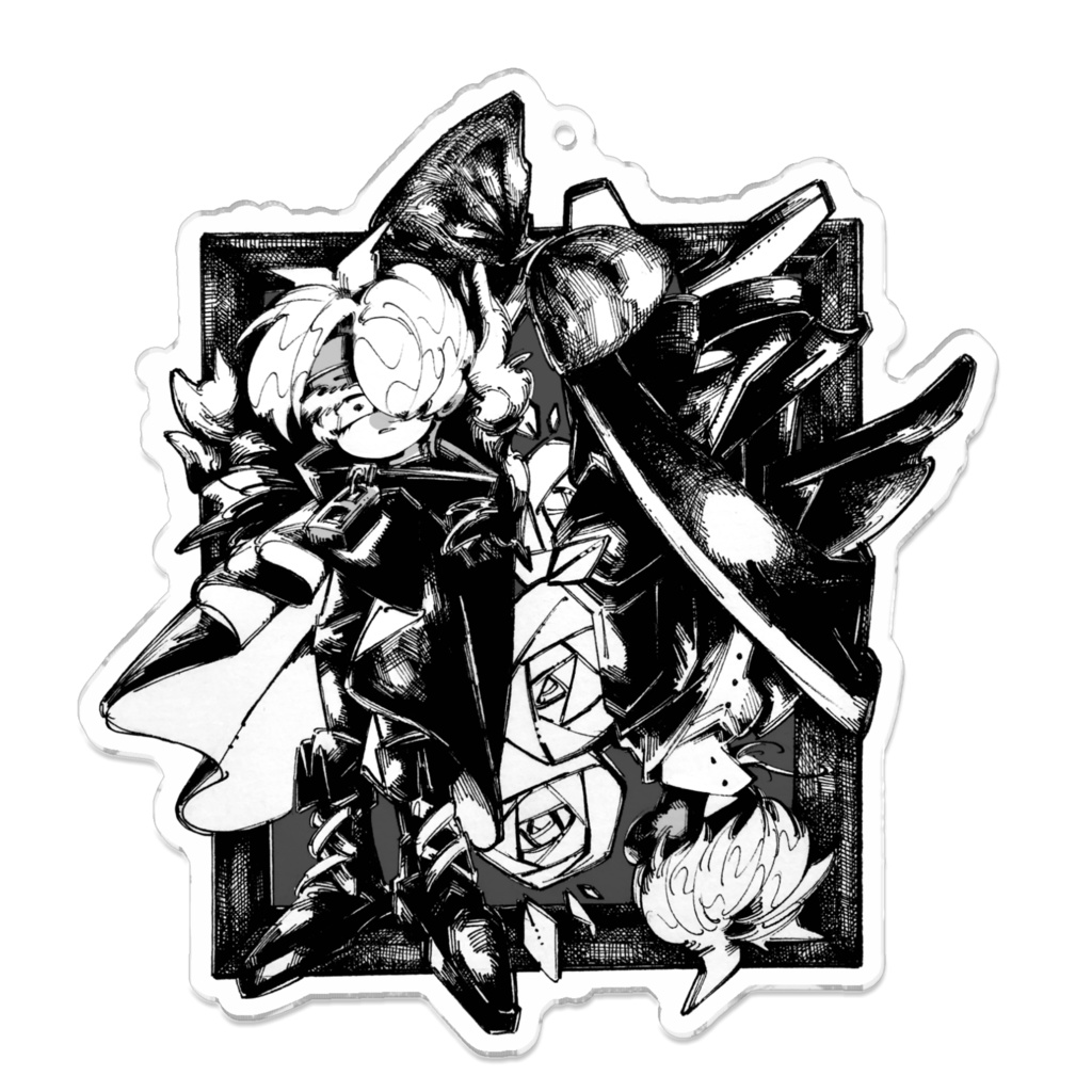 アクリルキーホルダー 赤と白 10cm×10cm