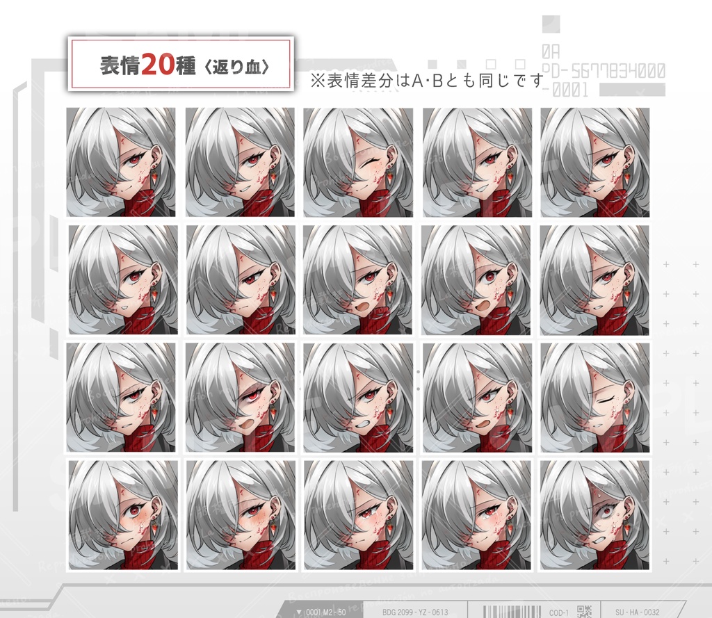 銀髪+片目の女性(表情20種/差分アクセサリーセット)