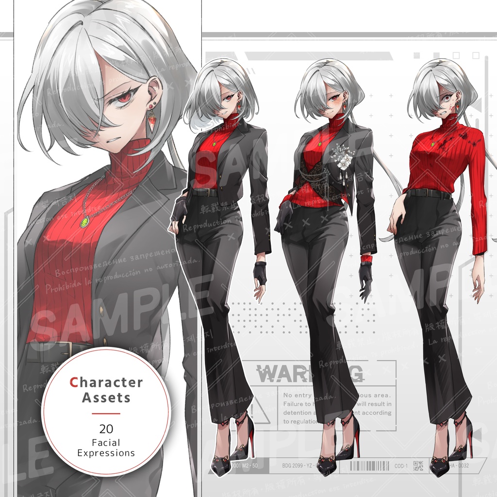 銀髪＋片目の女性（表情20種／差分アクセサリーセット）