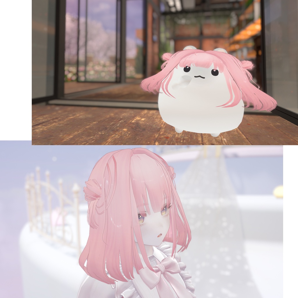 【2way】Twin Half-up Bun Hair|ロング化シェイプキー+お団子ON/OFF