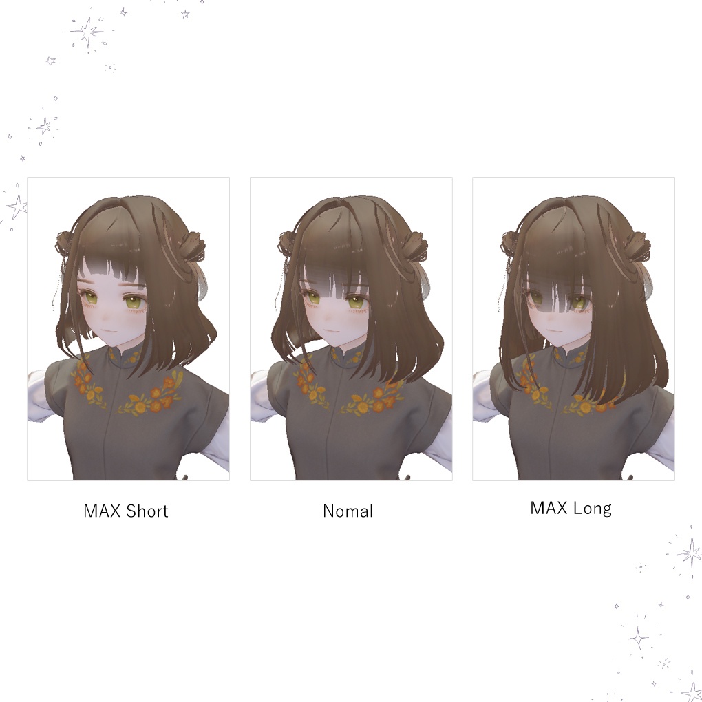 【2way】Twin Half-up Bun Hair|ロング化シェイプキー+お団子ON/OFF