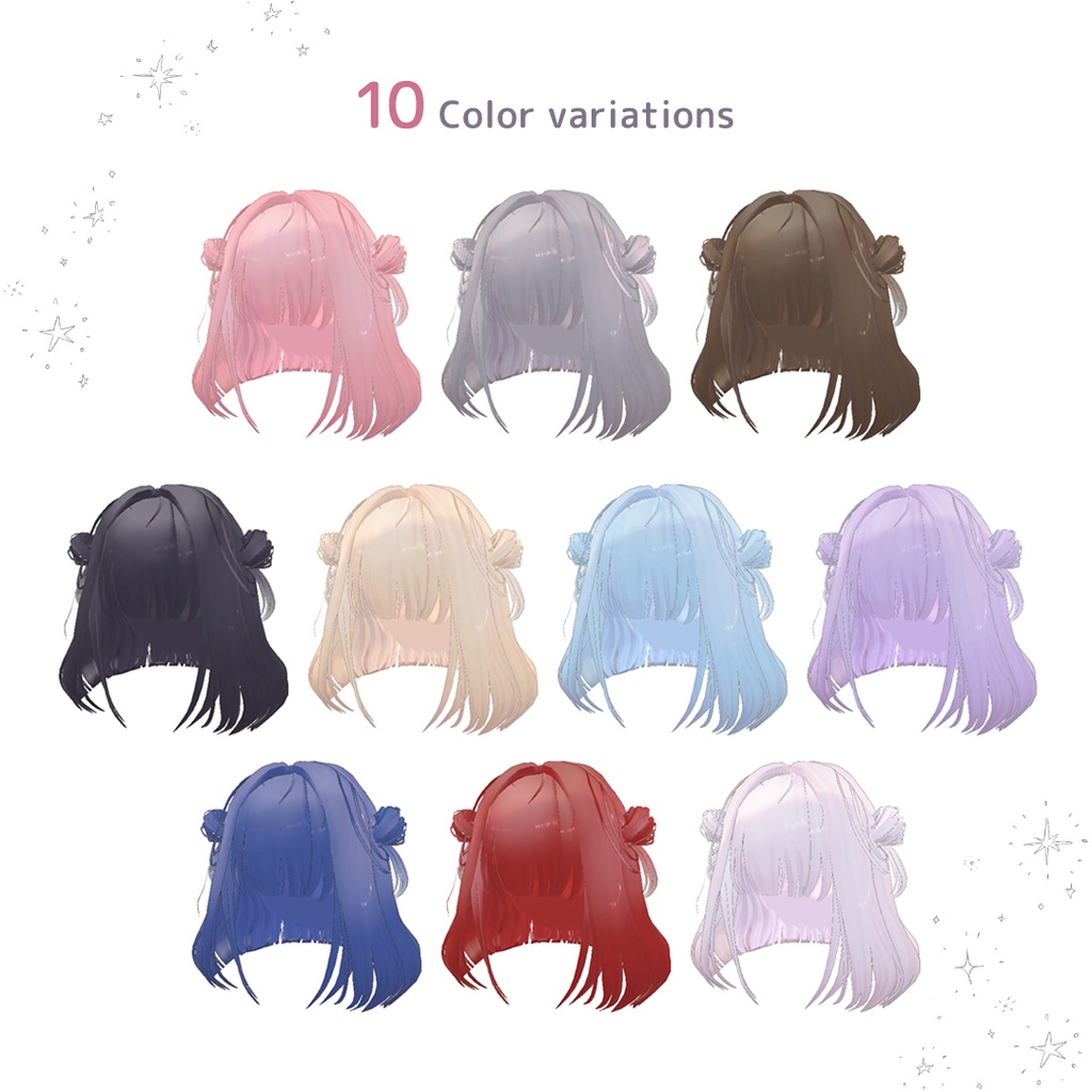 【2way】Twin Half-up Bun Hair|ロング化シェイプキー+お団子ON/OFF