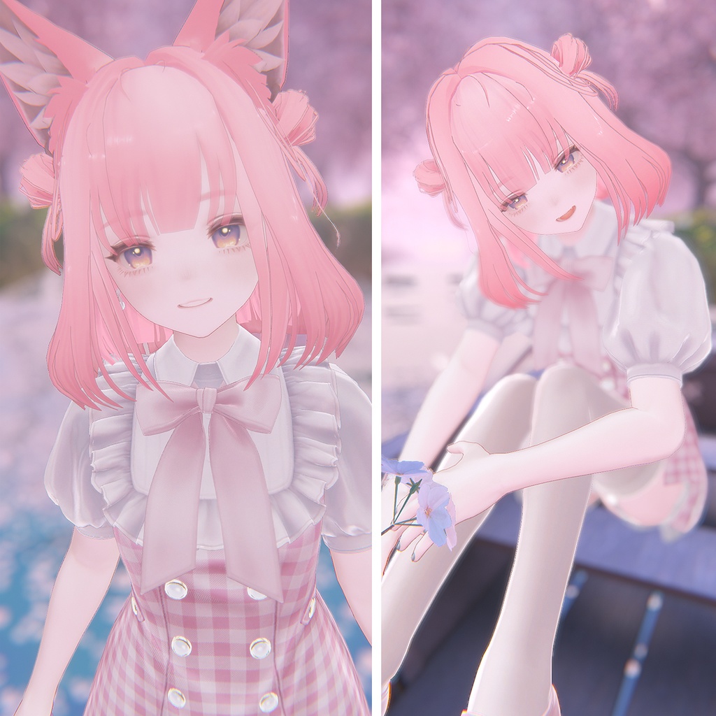 【2way】Twin Half-up Bun Hair|ロング化シェイプキー+お団子ON/OFF