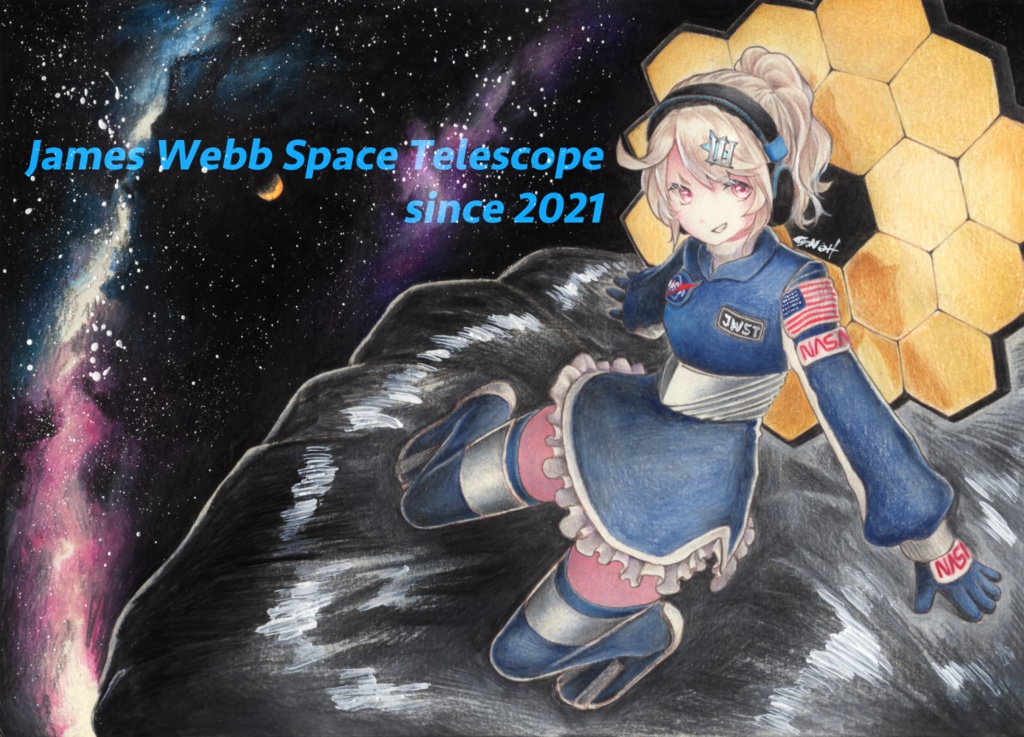人工衛星擬人化イラスト原画