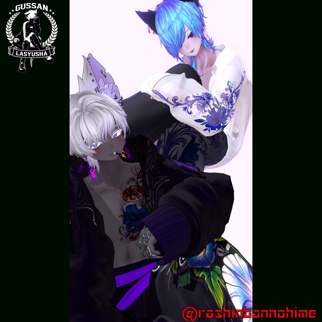 3日間セール価格6/17まで『蒼百合×彼岸花』 タトゥーデカール GSshop