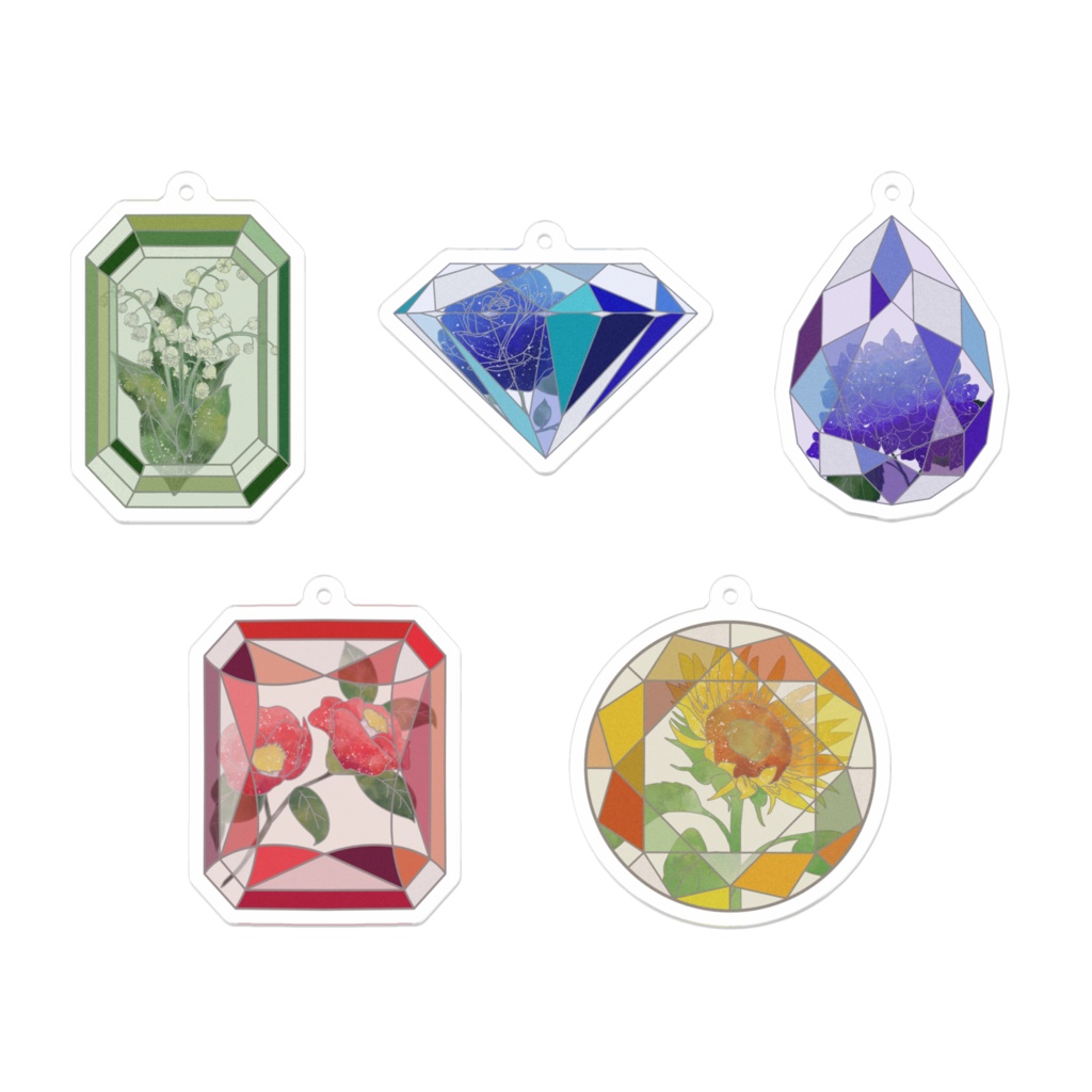 ステンドグラス風フラワーシェイプ 【アクリルキーホルダーver.】全5種