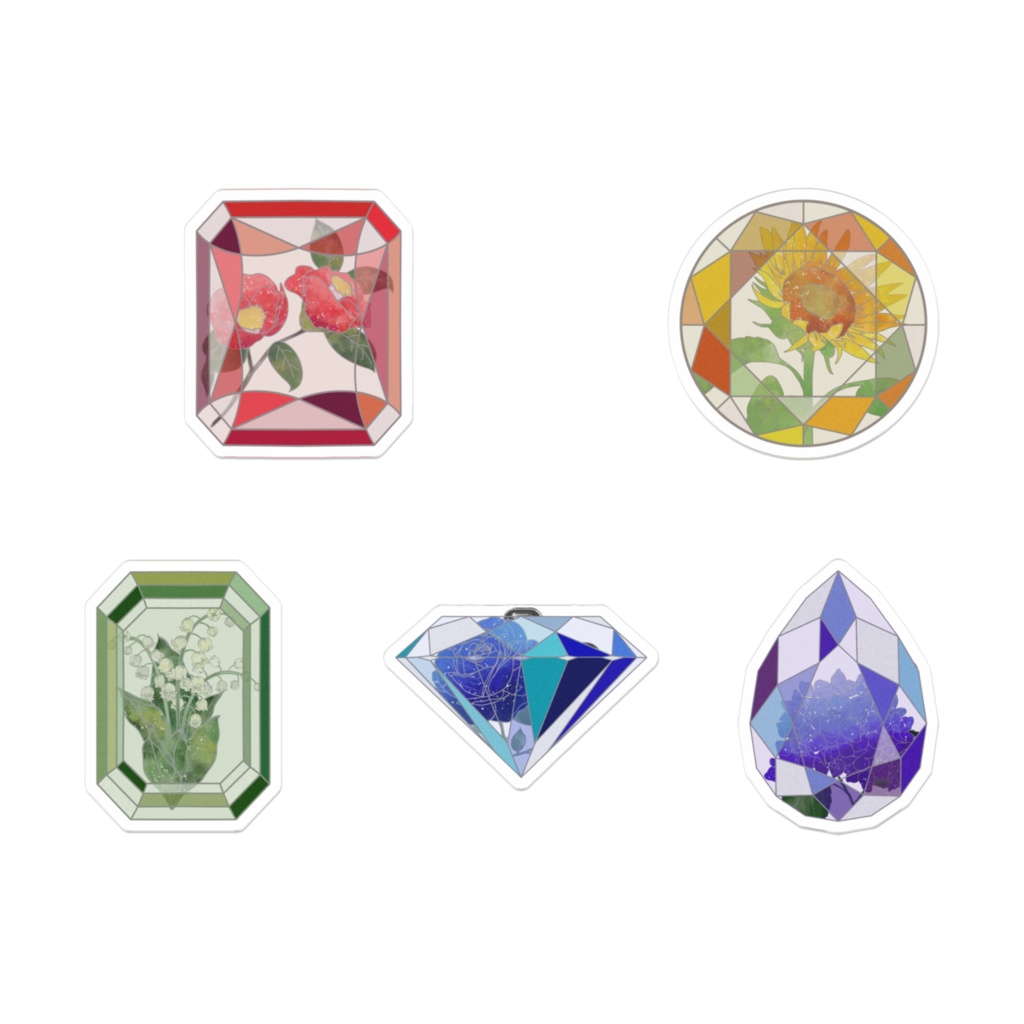 ステンドグラス風フラワーシェイプ　【アクリルバッジver.】全5種