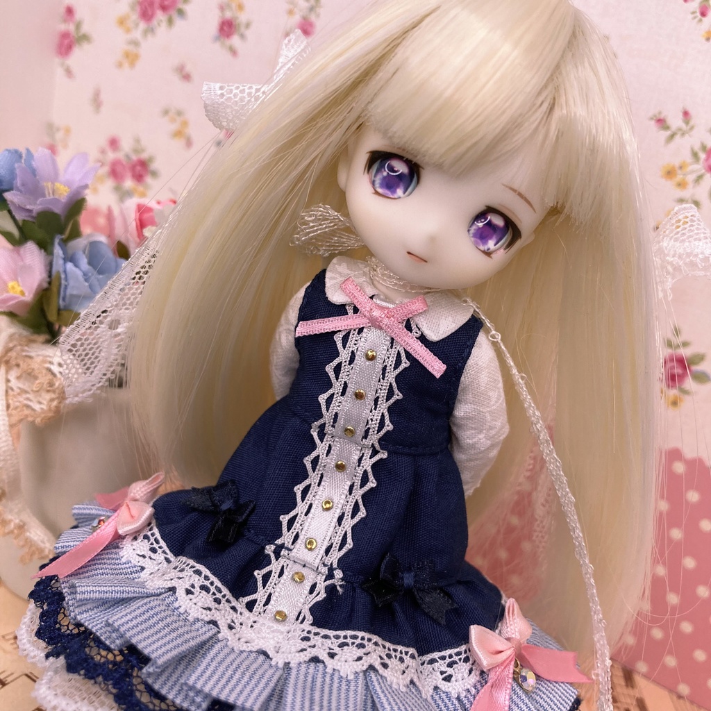 紺色フロントコード ワンピース / オビツ11サイズ