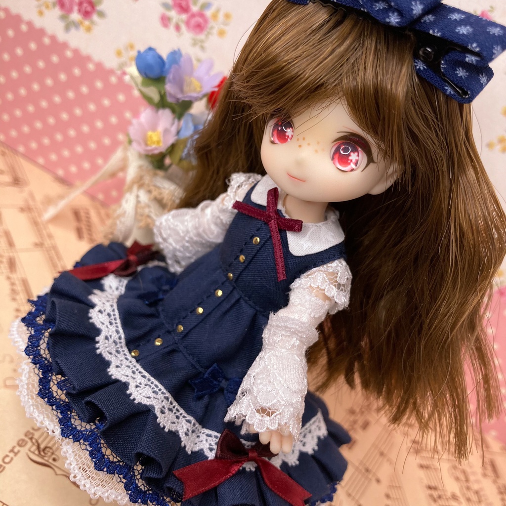 紺色オフショルダー ワンピース / オビツ11サイズ