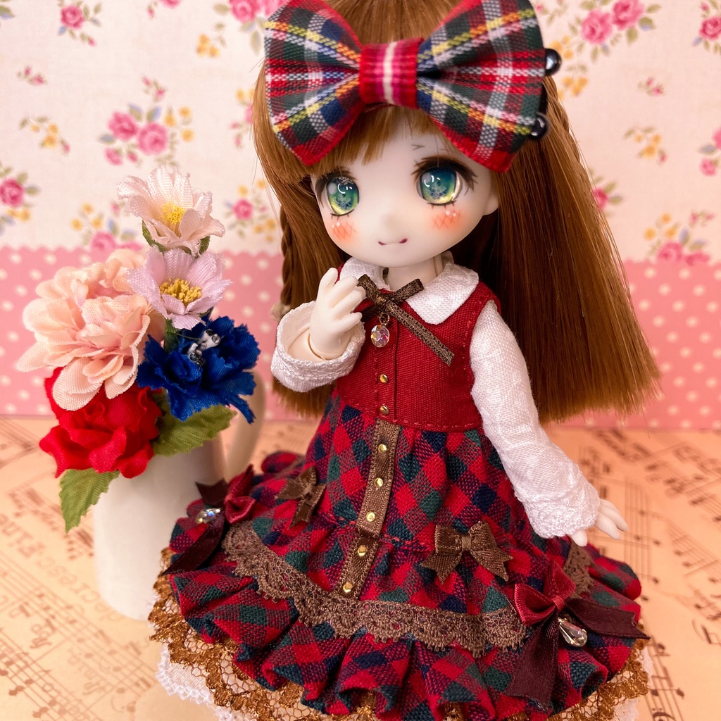 ブロックチェックショコラ ワンピース / オビツ11サイズ