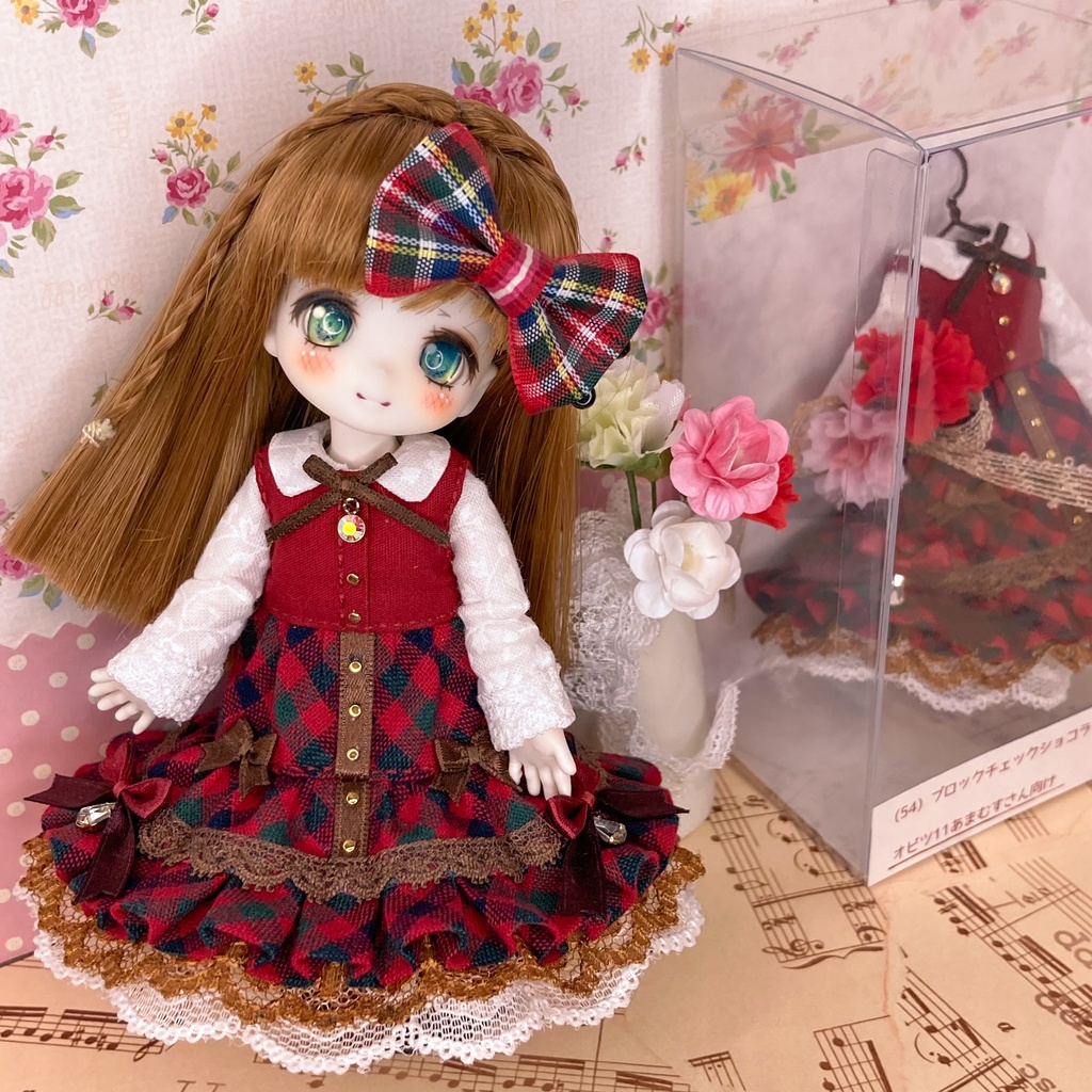 ブロックチェックショコラ ワンピース / オビツ11サイズ