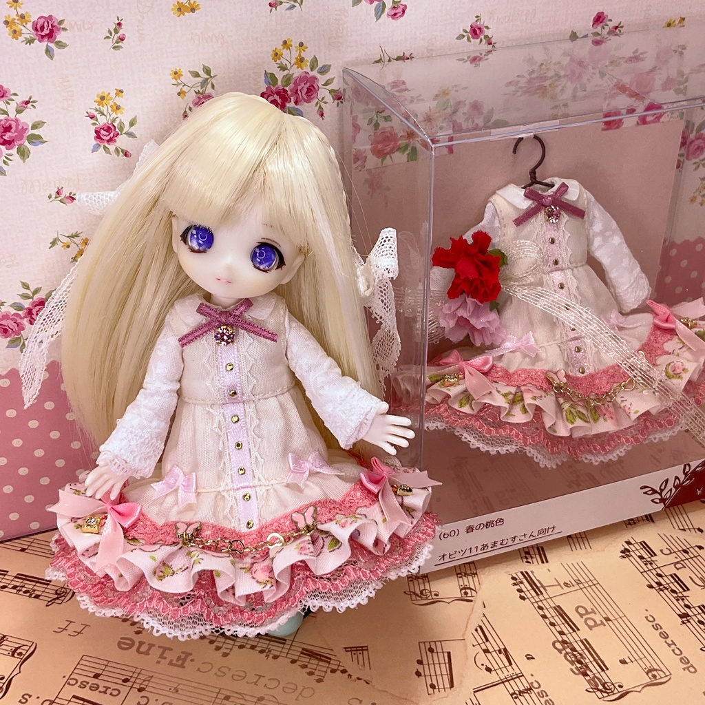 春の桃色 ワンピース / オビツ11サイズ