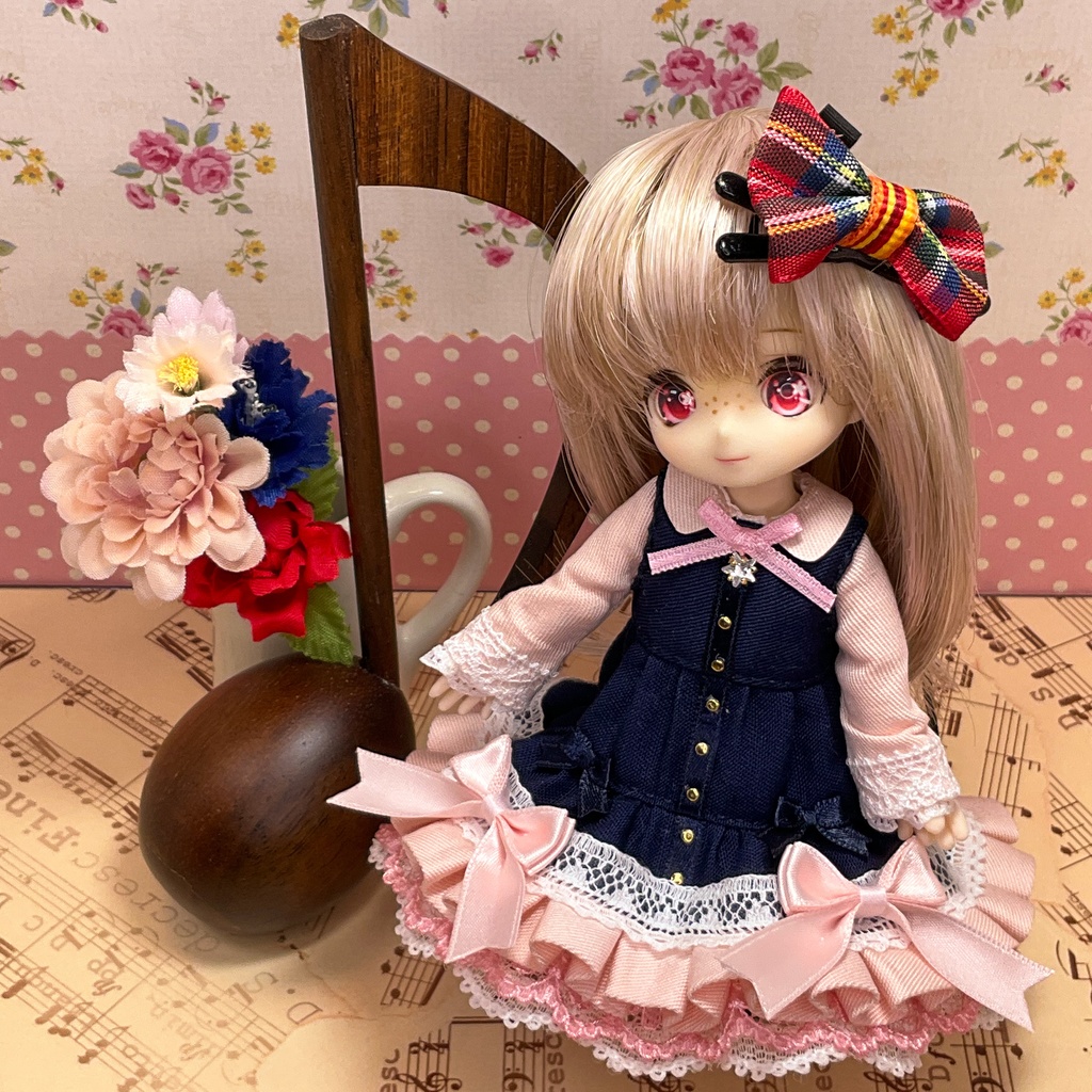 ネイビー・ピンク ワンピース / オビツ11サイズ