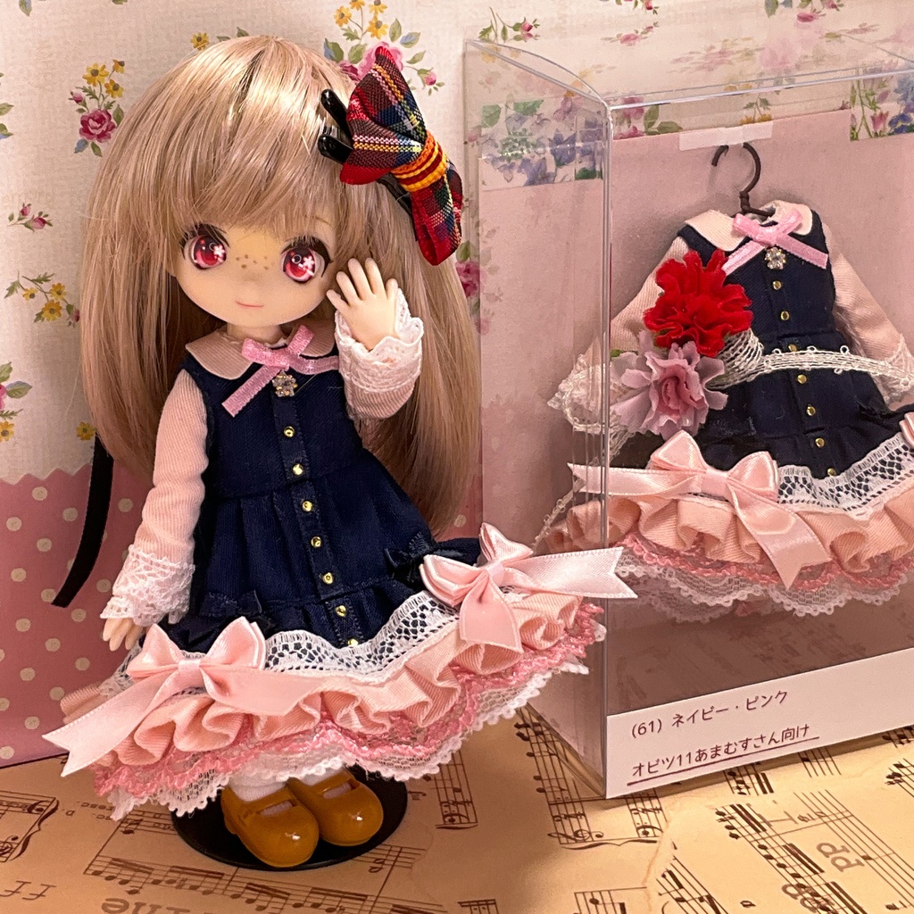 ネイビー・ピンク ワンピース / オビツ11サイズ