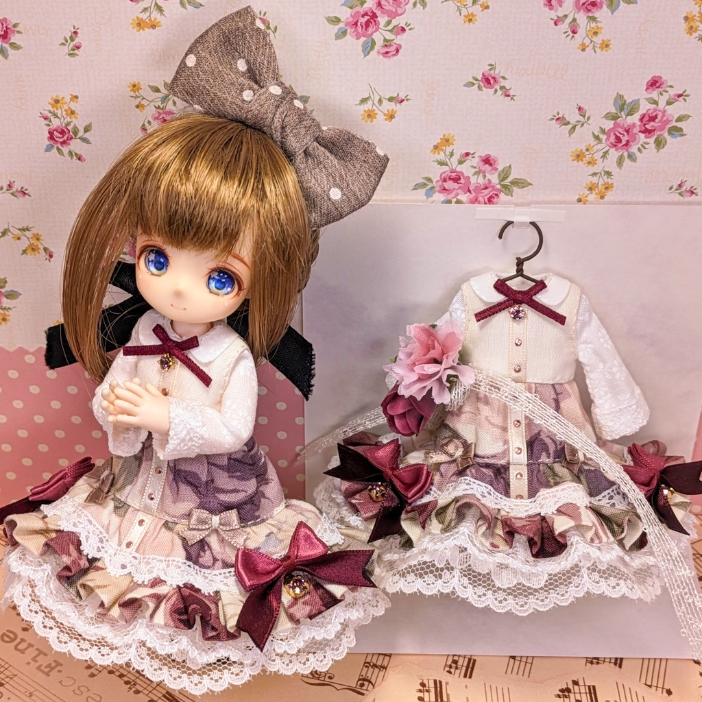 ノエル・ルージュ(濃い赤) ワンピース / オビツ11サイズ